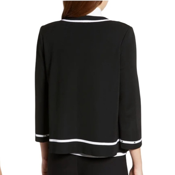 Ming Wang Floral Embroidered Knit Jacket Black and White Size L - Picture 3 of 15